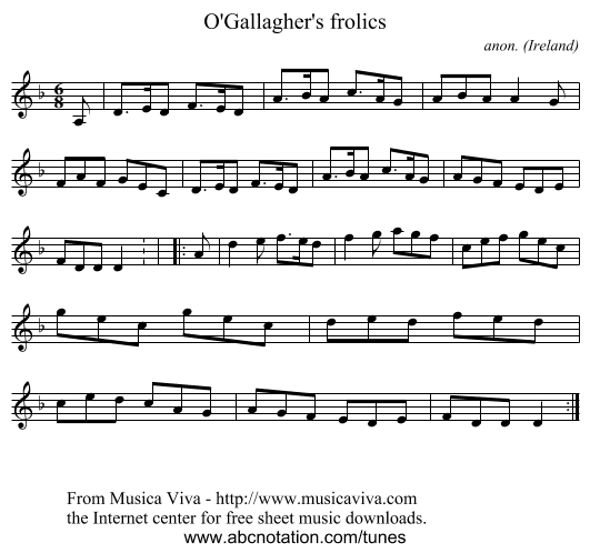 O'Gallagher's frolics - staff notation