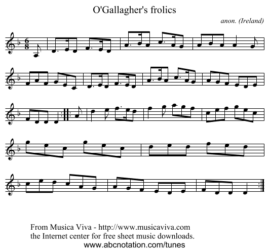 O'Gallagher's frolics - staff notation