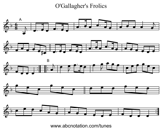 O'Gallagher's Frolics - staff notation