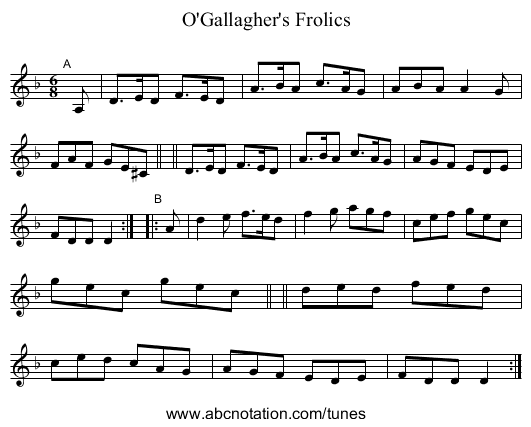 O'Gallagher's Frolics - staff notation