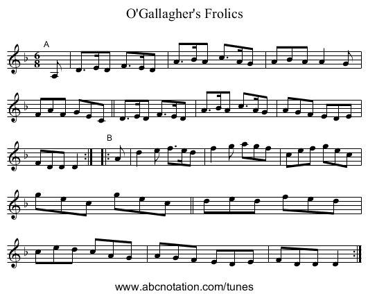 O'Gallagher's Frolics - staff notation