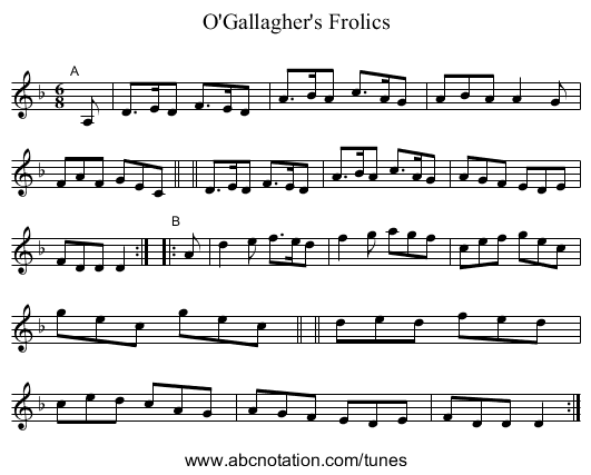 O'Gallagher's Frolics - staff notation