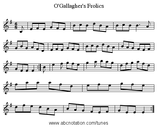 O'Gallagher's Frolics - staff notation