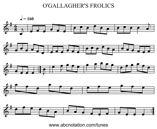 O'GALLAGHER'S FROLICS - staff notation