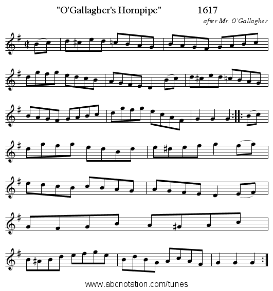 O'Gallagher's Hornpipe              1617 - staff notation