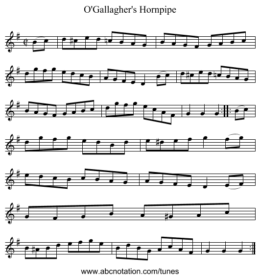 O'Gallagher's Hornpipe - staff notation