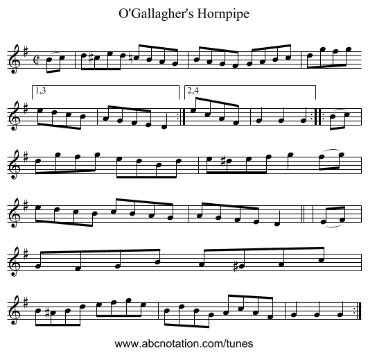 O'Gallagher's Hornpipe - staff notation