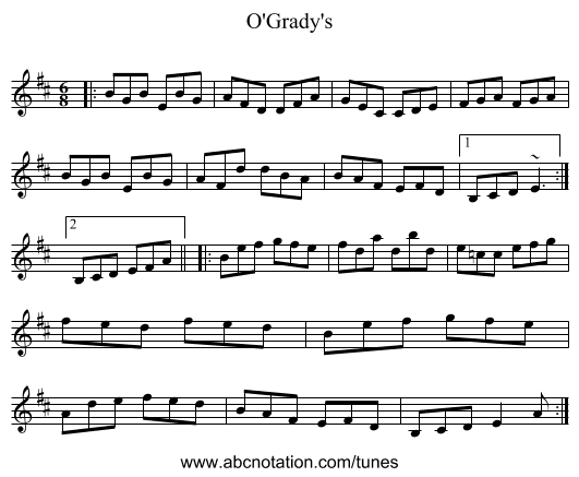 O'Grady's - staff notation