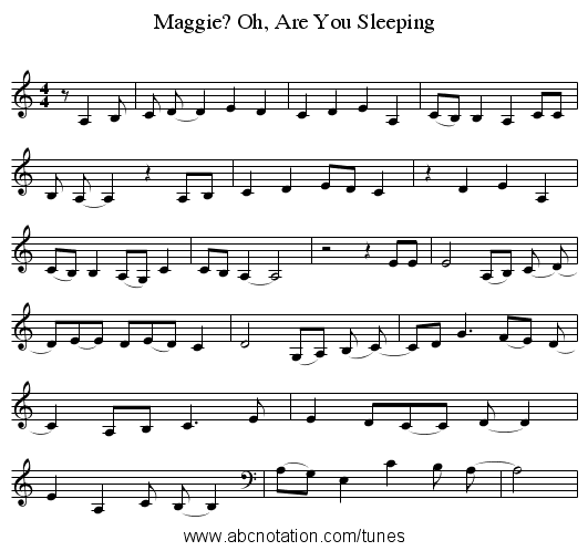 Oh, Are You Sleeping, Maggie? - staff notation
