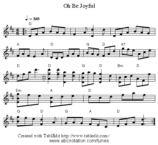 Oh Be Joyful - staff notation
