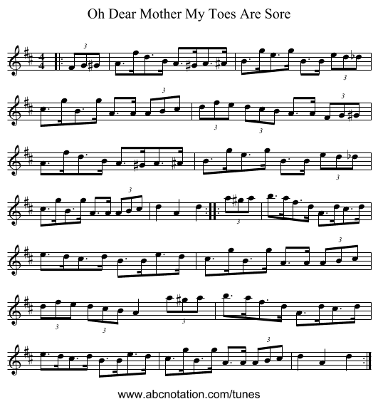 Oh Dear Mother My Toes Are Sore - staff notation
