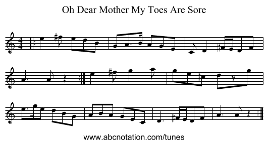Oh Dear Mother My Toes Are Sore - staff notation