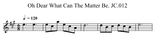 Oh Dear What Can The Matter Be. JC.012 - staff notation