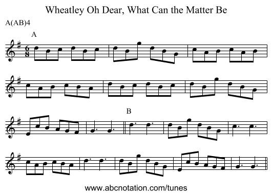 Oh Dear, What Can the Matter Be, Wheatley - staff notation