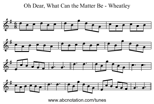 Oh Dear, What Can the Matter Be - Wheatley - staff notation