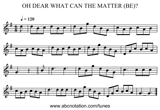 OH DEAR WHAT CAN THE MATTER (BE)? - staff notation