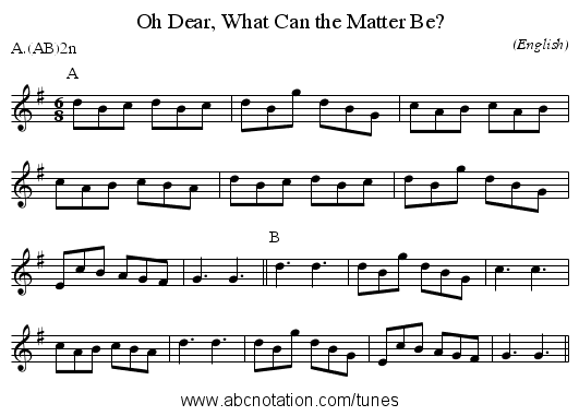 Oh Dear, What Can the Matter Be? - staff notation