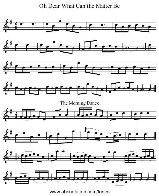 Oh Dear What Can the Matter Be - staff notation