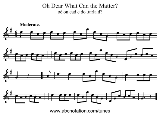 Oh Dear What Can the Matter? - staff notation