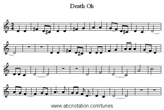 Oh, Death - staff notation