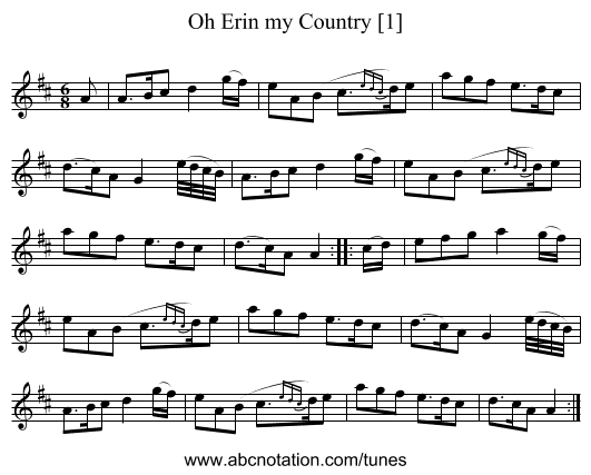 Oh Erin my Country [1] - staff notation