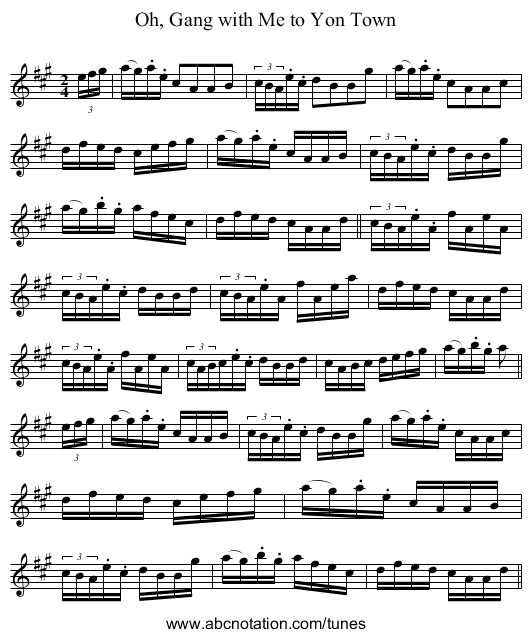 Oh, Gang with Me to Yon Town - staff notation