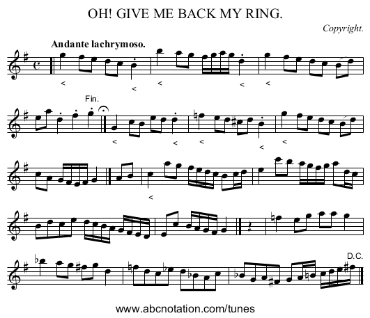 OH! GIVE ME BACK MY RING. - staff notation