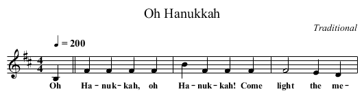 Oh Hanukkah - staff notation