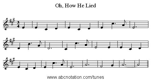 Oh, How He Lied - staff notation