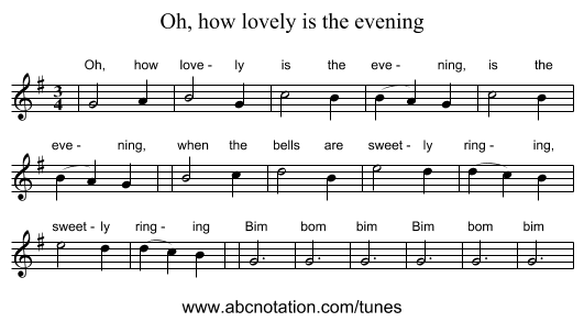 Oh, how lovely is the evening - staff notation