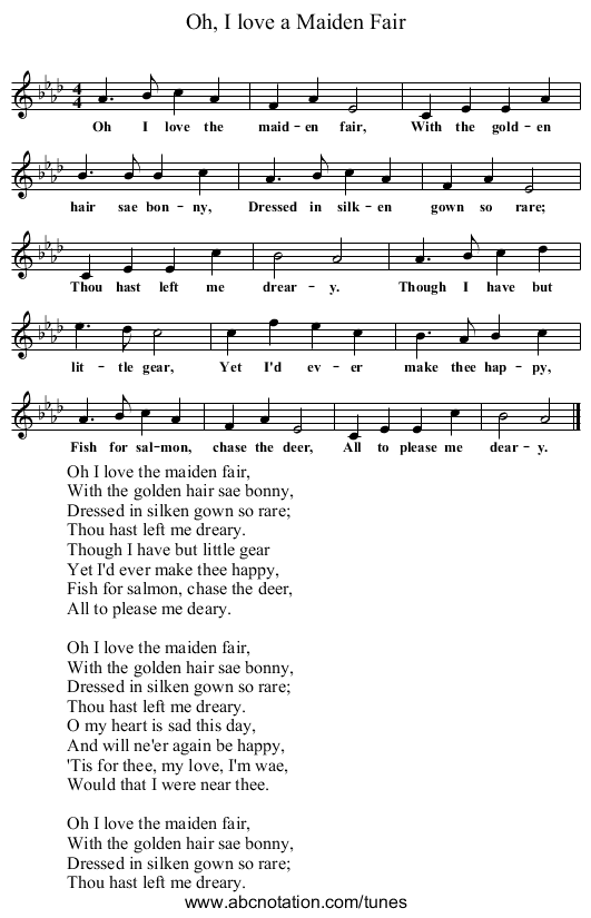 Oh, I love a Maiden Fair - staff notation