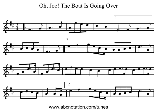 Oh, Joe! The Boat Is Going Over - staff notation