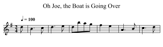 Oh Joe, the Boat is Going Over - staff notation