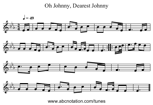 Oh Johnny, Dearest Johnny - staff notation
