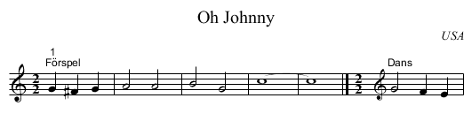 Oh Johnny - staff notation
