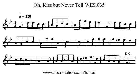 Oh, Kiss but Never Tell WES.035 - staff notation