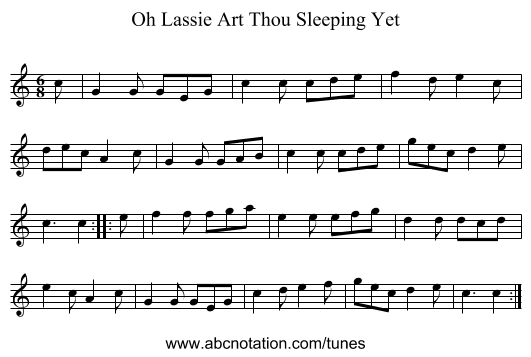 Oh Lassie Art Thou Sleeping Yet - staff notation