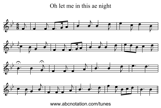 Oh let me in this ae night - staff notation