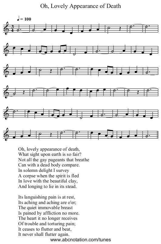 Oh, Lovely Appearance of Death - staff notation
