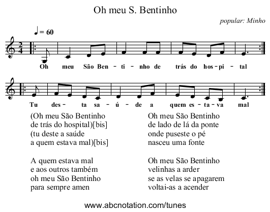 Oh meu S. Bentinho - staff notation
