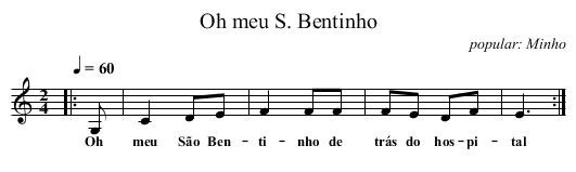 Oh meu S. Bentinho - staff notation