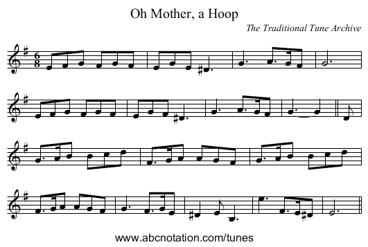 Oh Mother, a Hoop - staff notation