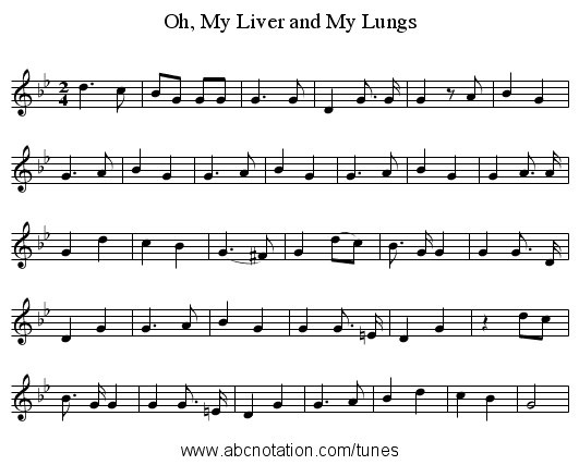 Oh, My Liver and My Lungs - staff notation