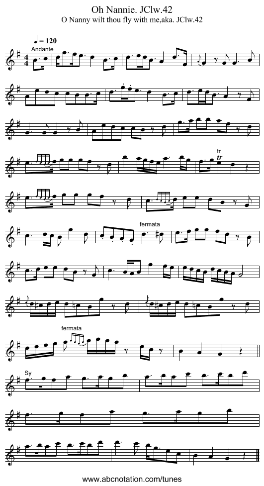 Oh Nannie. JClw.42 - staff notation