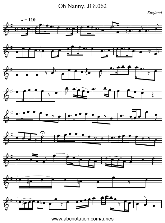 Oh Nanny. JGi.062 - staff notation
