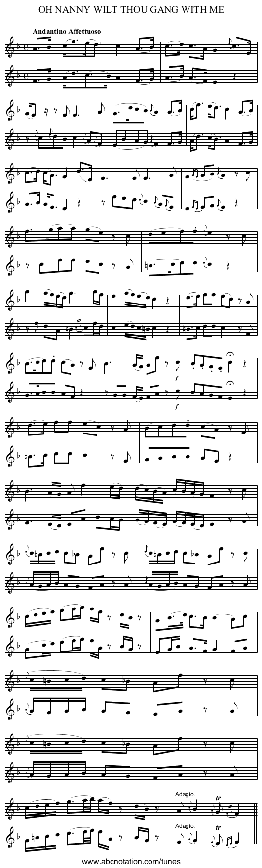 OH NANNY WILT THOU GANG WITH ME - staff notation