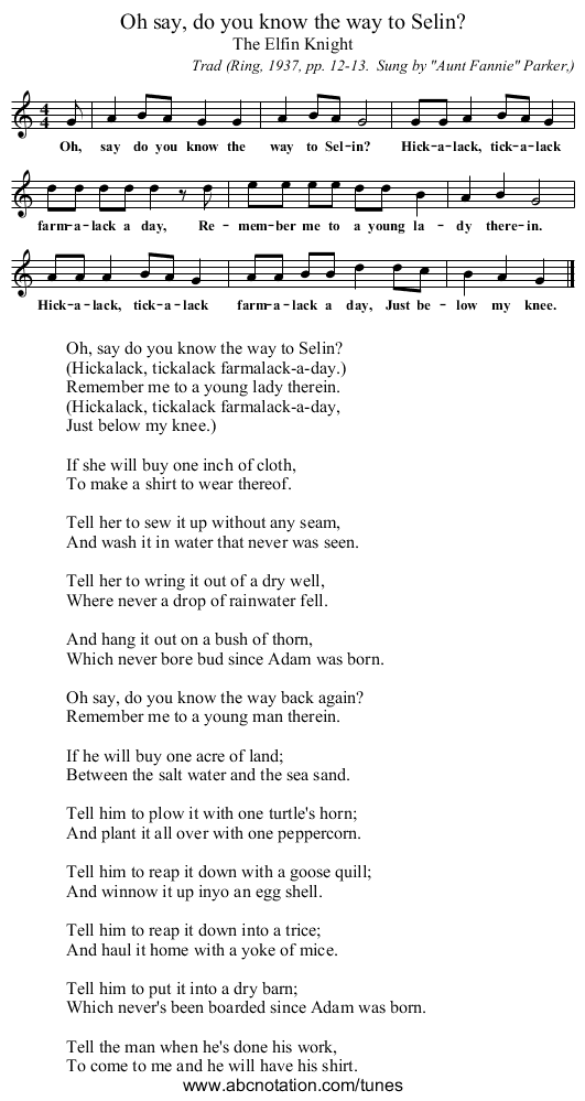 Oh say, do you know the way to Selin? - staff notation