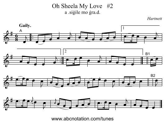 Oh Sheela My Love   #2 - staff notation