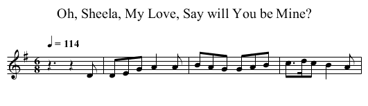 Oh, Sheela, My Love, Say will You be Mine? - staff notation