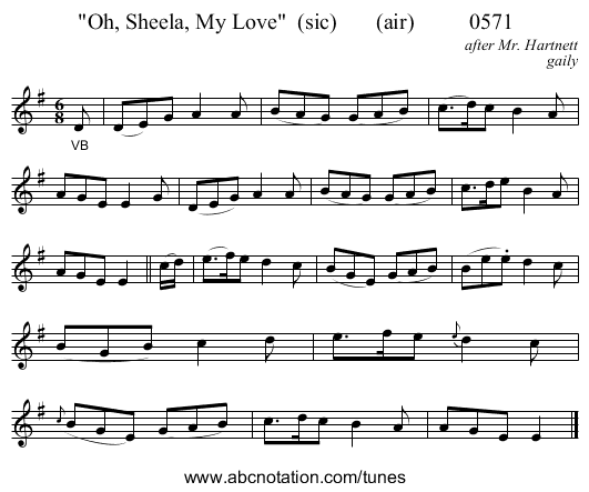 Oh, Sheela, My Love  (sic)       (air)          0571 - staff notation